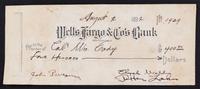 (BUFFALO BILL) CODY, WILLIAM. A check to William Cody for $400.00, August 2, 1929. With envelope w/orig. Buffalo Bill show stamp.