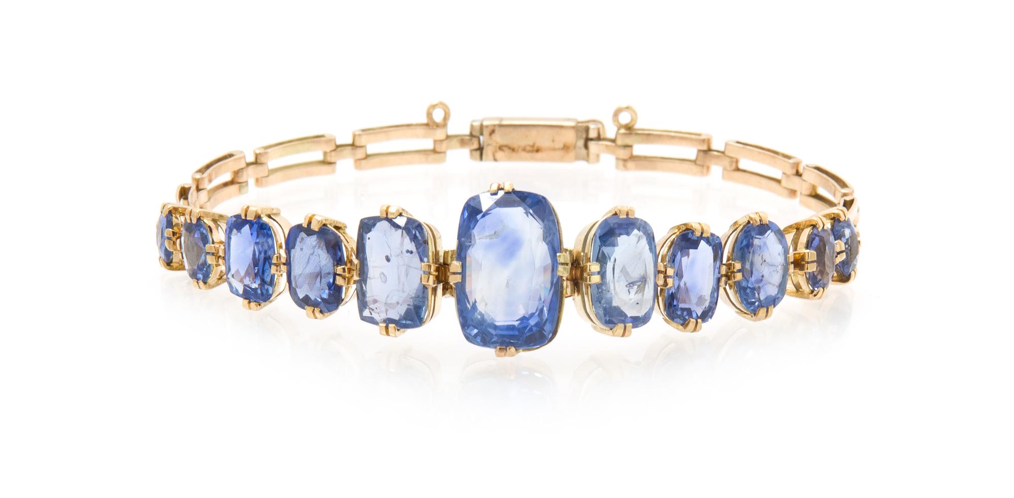 An Antique Yellow Gold and Sapphire Bracelet, 7.00 dwts.