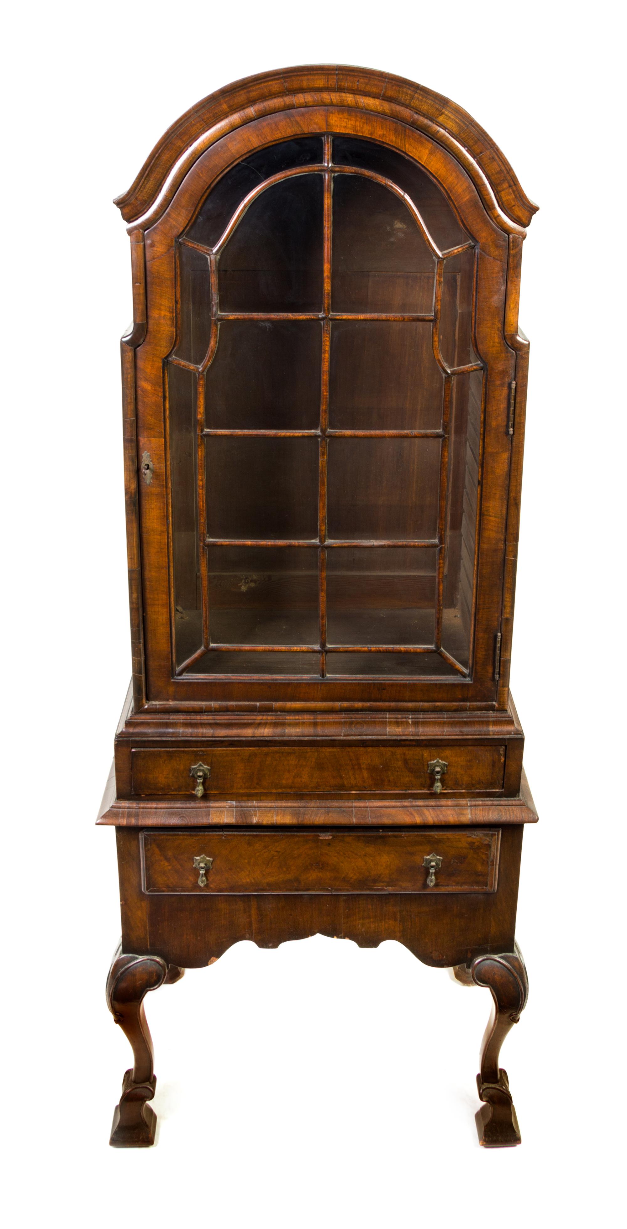 A William and Mary Style Walnut Vitrine Height 72 x width 28 1/2 x depth 15 1/4 inches. — 18TH/19TH CENTURY