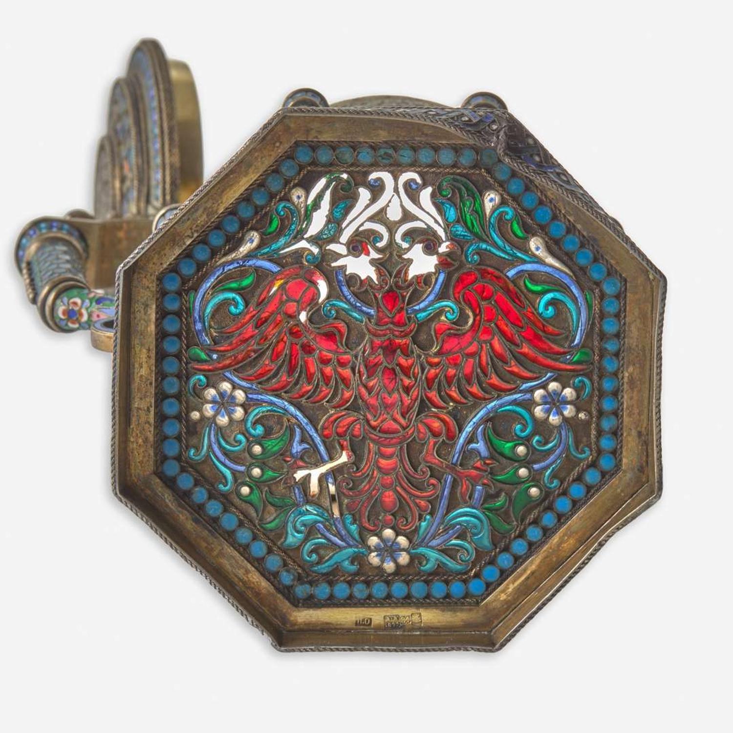 A Russian Silver-Gilt Plique-à-Jour and Cloisonné Imperial Presentation Tankard Pavel Ovchinnikov, Moscow, 1892