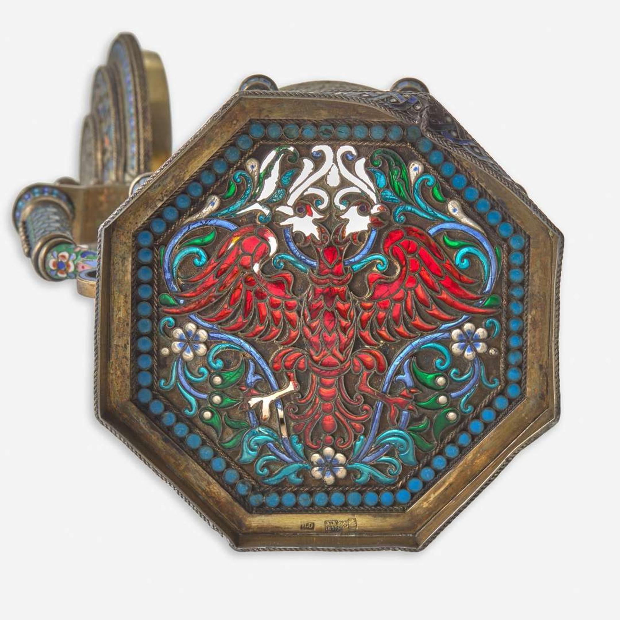 A Russian Silver-Gilt Plique-à-Jour and Cloisonné Imperial Presentation Tankard Pavel Ovchinnikov, Moscow, 1892