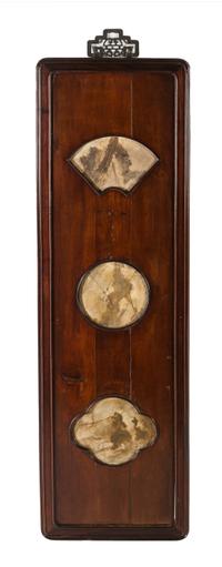 A Set of Four Marble Inset Hongmu Wall Panels