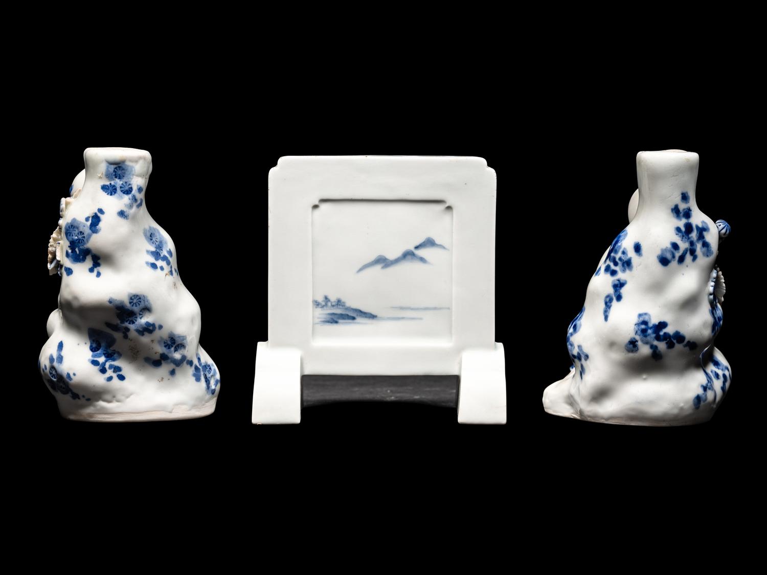 Three Japanese Blue and White Porcelain Scholar's Objects