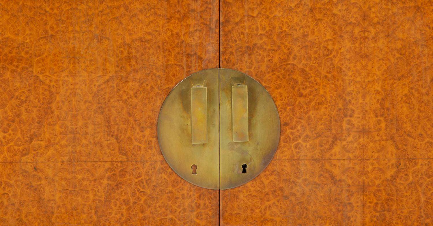 A French Art Deco Burl Amboyna and Birchwood Console Cabinet