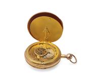 A Historic 18 Karat Tricolor Gold Open Face Jacquemart Automaton Quarter Repeater Pocket Watch Purportedly Owned by Marquis de Lafayette