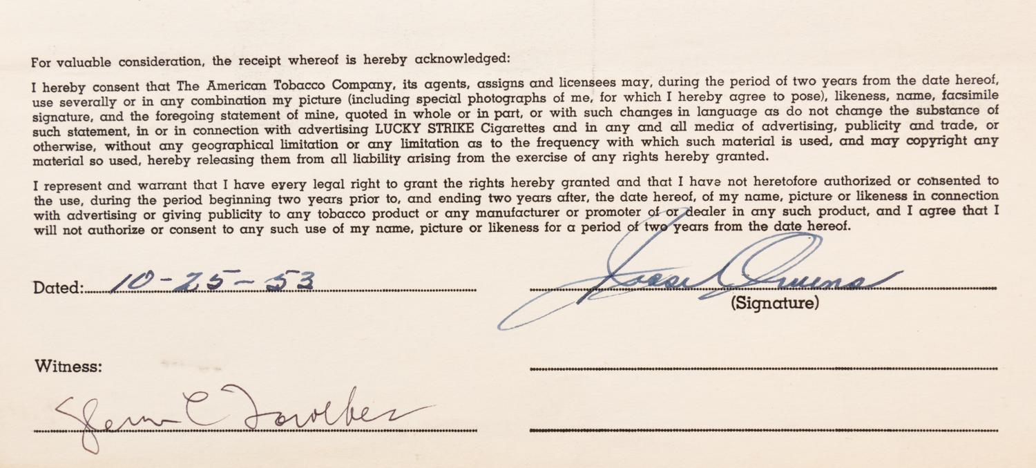 A 1953 Jesse Owens Signed American Tobacco Contract,