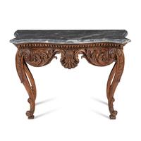 A Continental Carved Oak and Marble-Top Console Table