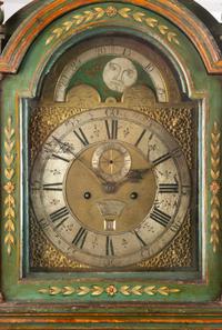 An English Painted Tall Case Clock Height 92 1/2 x width 20 1/2 x depth 10 1/2 inches. — 18TH/19TH CENTURY