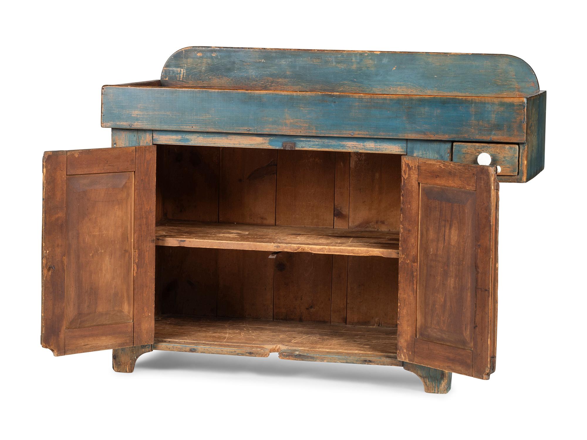 A Country Blue Painted Pine Dry Sink