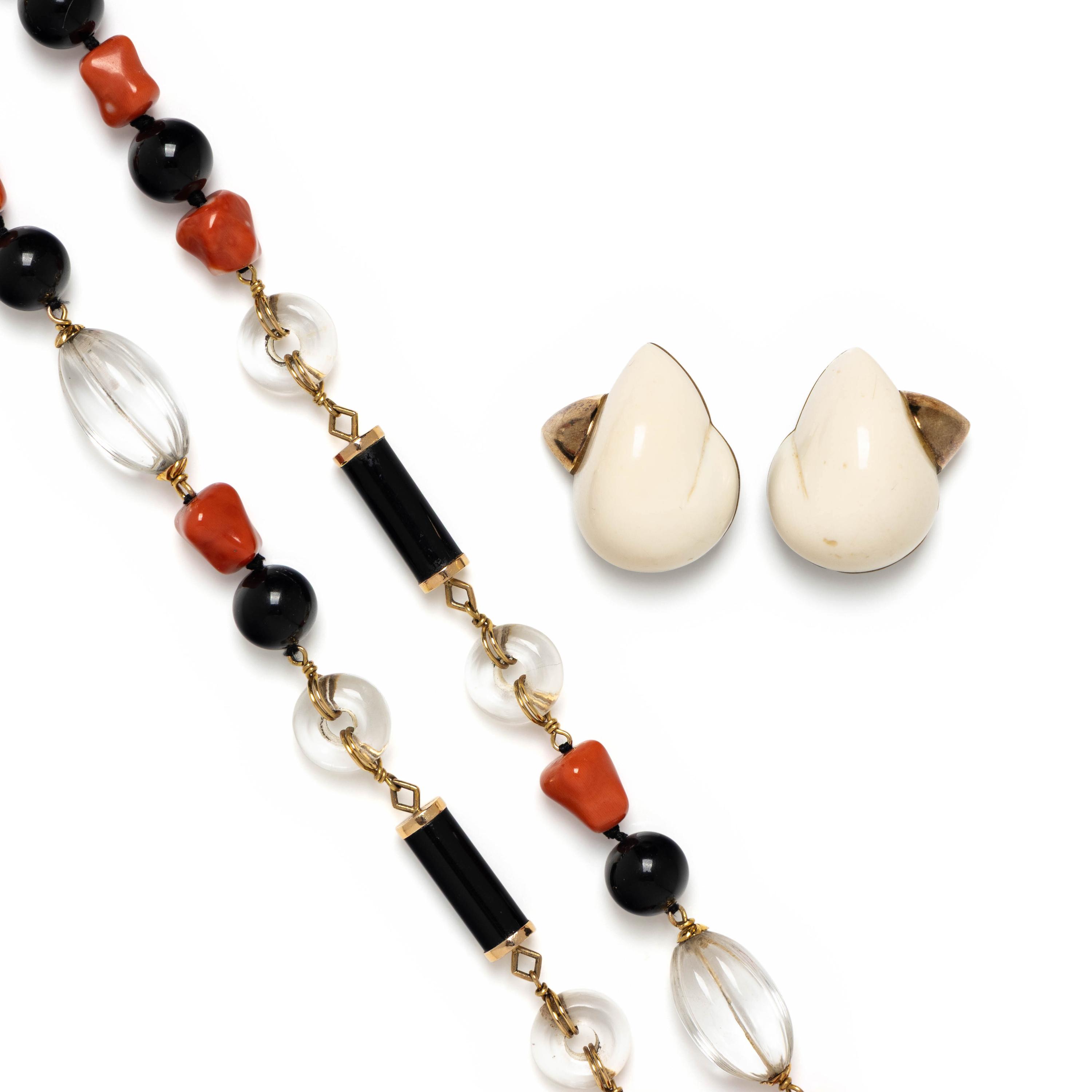 Two Bead Necklaces & Patricia Von Muslin Ear Clips