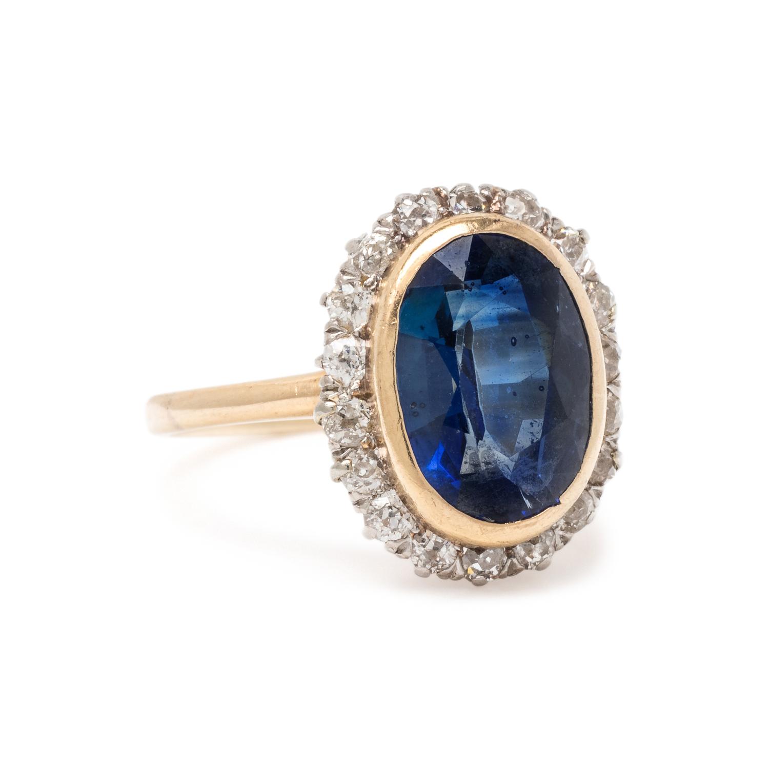 SYNTHETIC SAPPHIRE AND DIAMOND RING