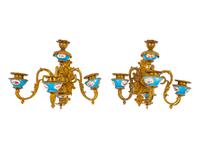 A Pair of Sèvres Style Porcelain and Gilt Bronze Four-Light…