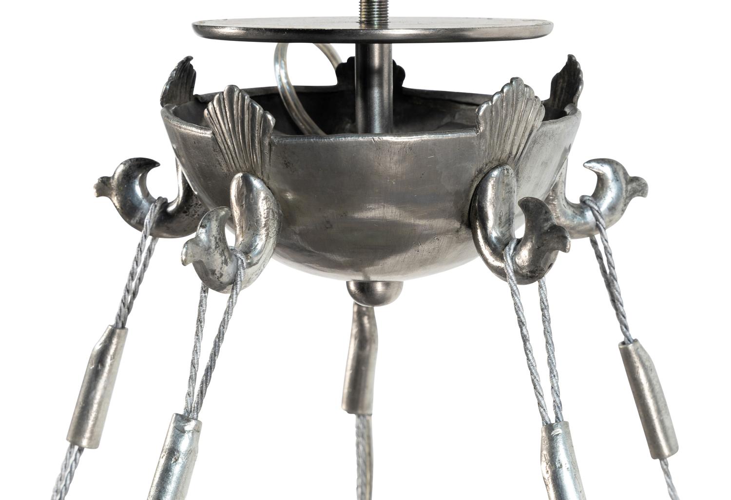 A Contemporary Pewter Five-Light Chandelier