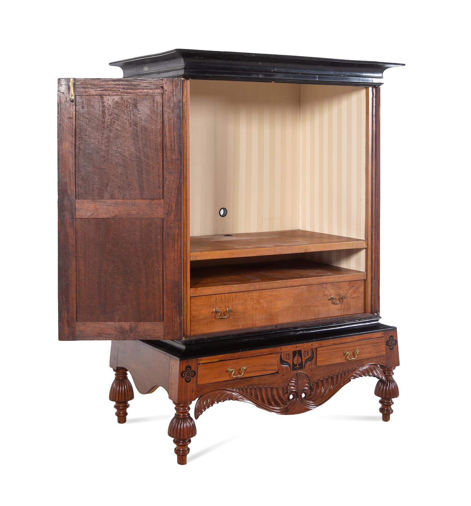 An Indo-Portuguese Parcel Ebonized Walnut Armoire