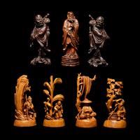 Seven Chinese Carved Hardwood Figures
