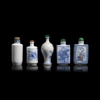 Five Chinese Blue and White Porcelain Snuff Bottles
