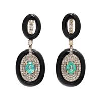 ONYX, EMERALD AND DIAMOND EARRINGS