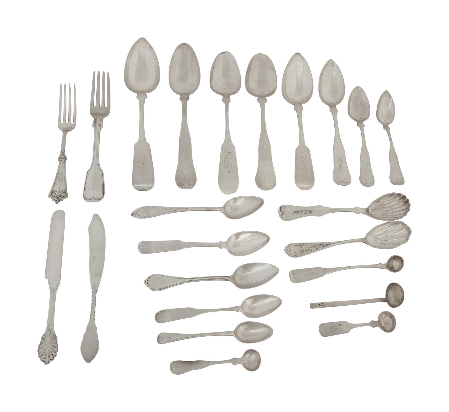 A Collection of American Coin Silver Flatware