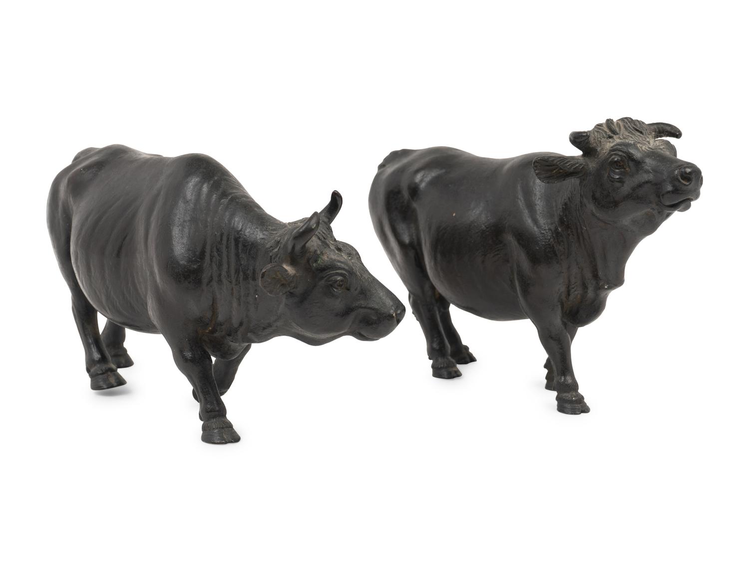 A Pair of Bronze Bulls