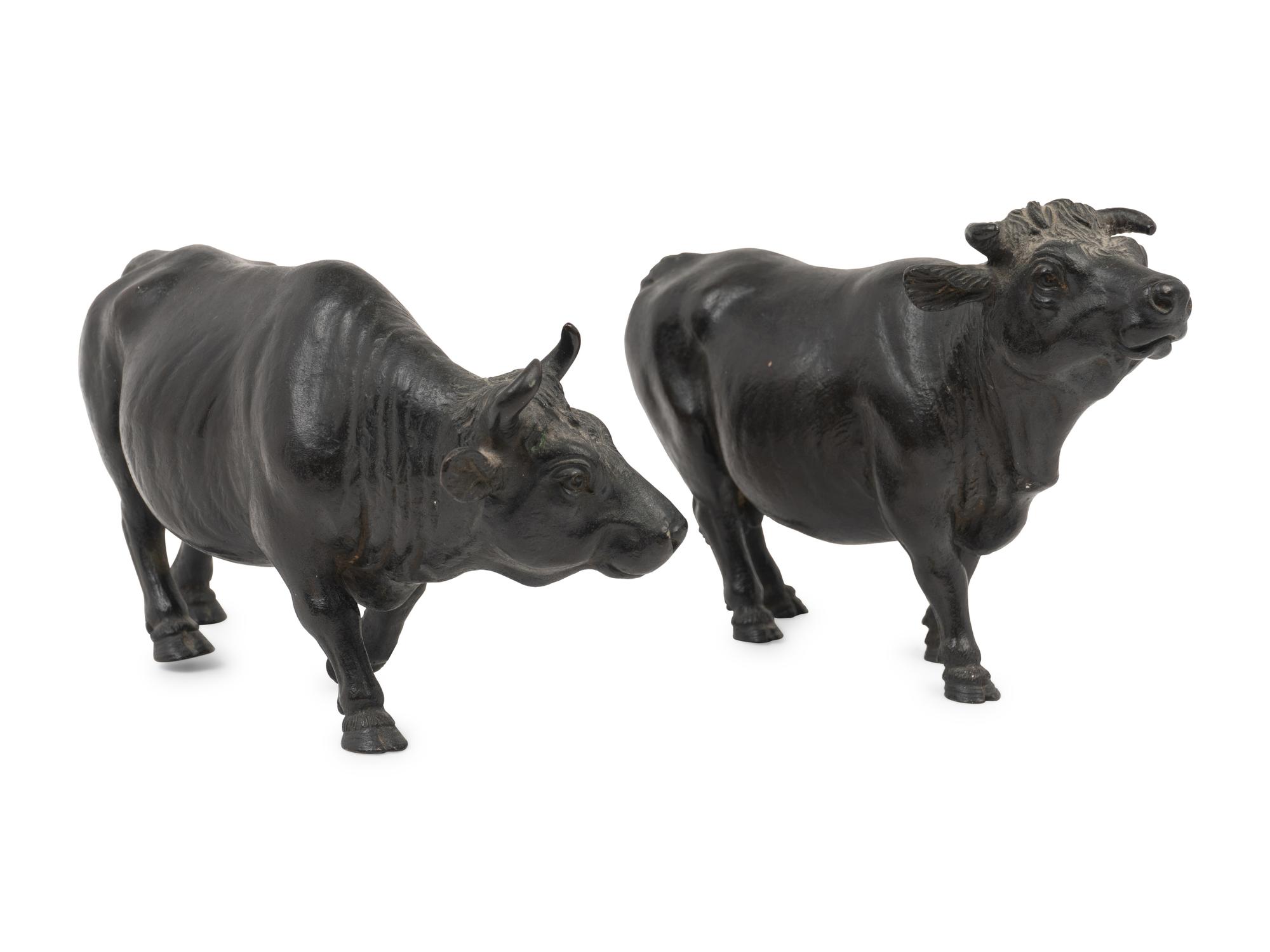 A Pair of Bronze Bulls
