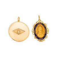 TWO YELLOW GOLD PENDANTS