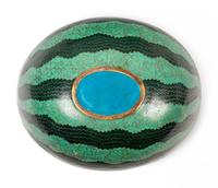A Chinese Cloisonné Enamel Watermelon-Form Covered Box
