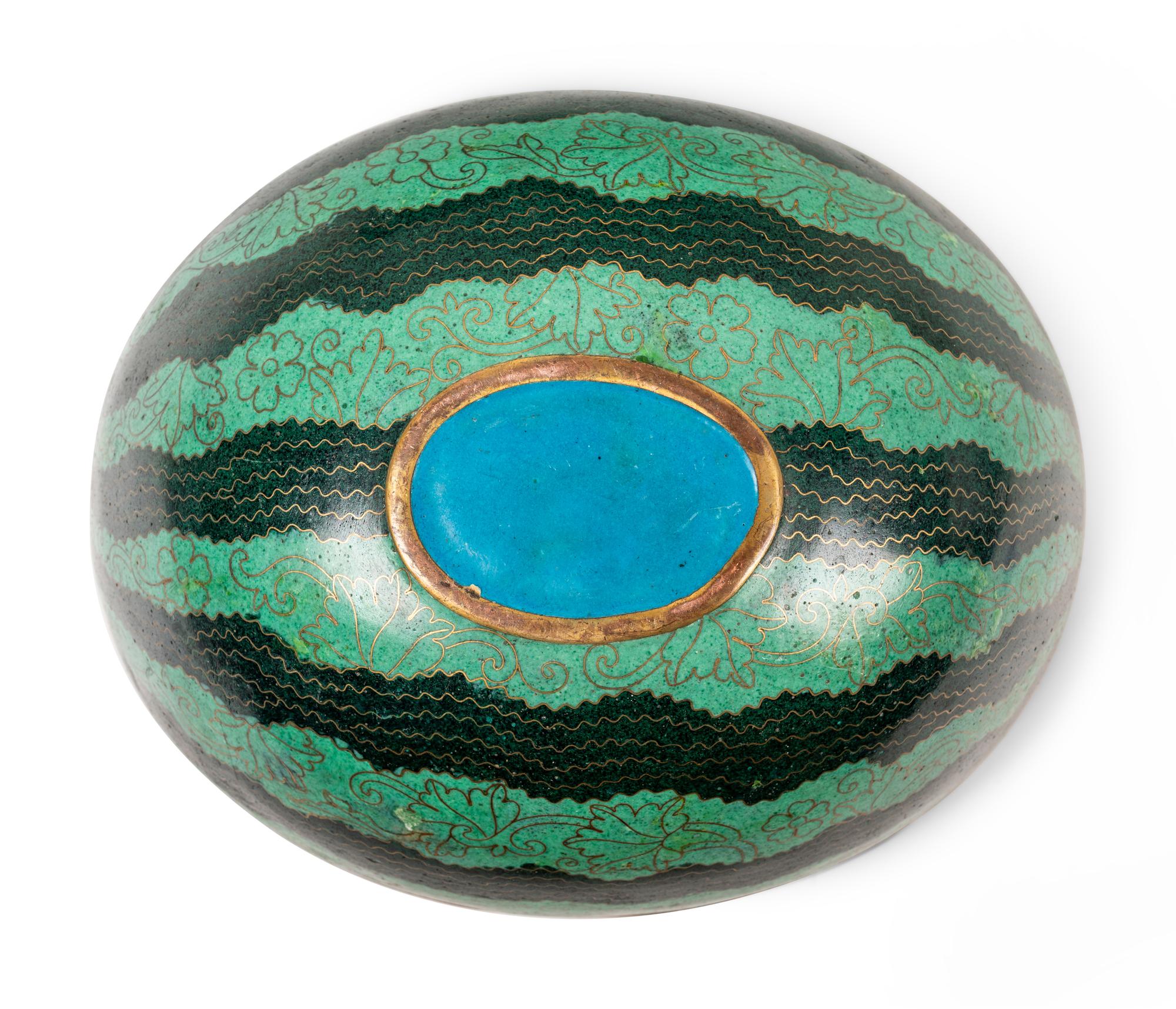 A Chinese Cloisonné Enamel Watermelon-Form Covered Box