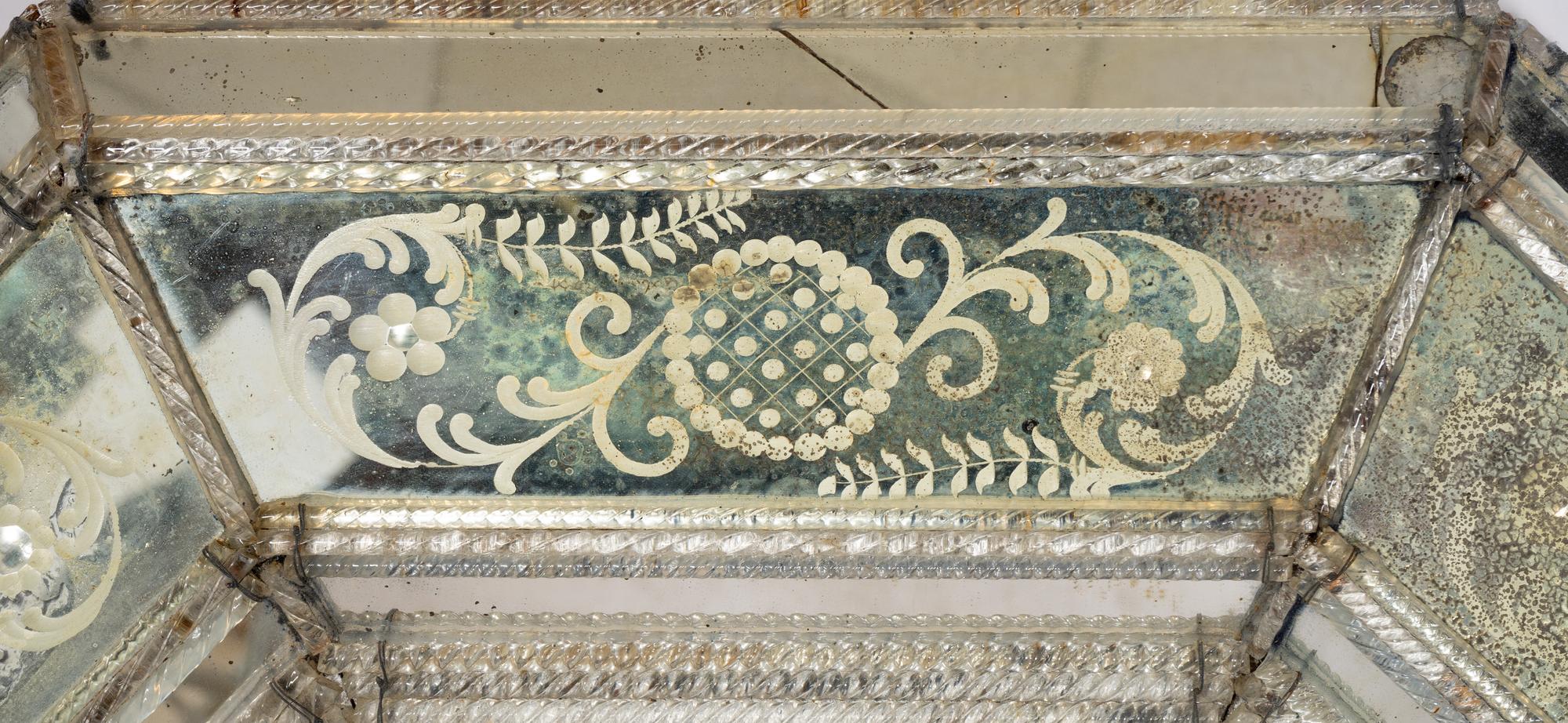 A Large Venetian Etched Glass Octagonal Parclose Mirror