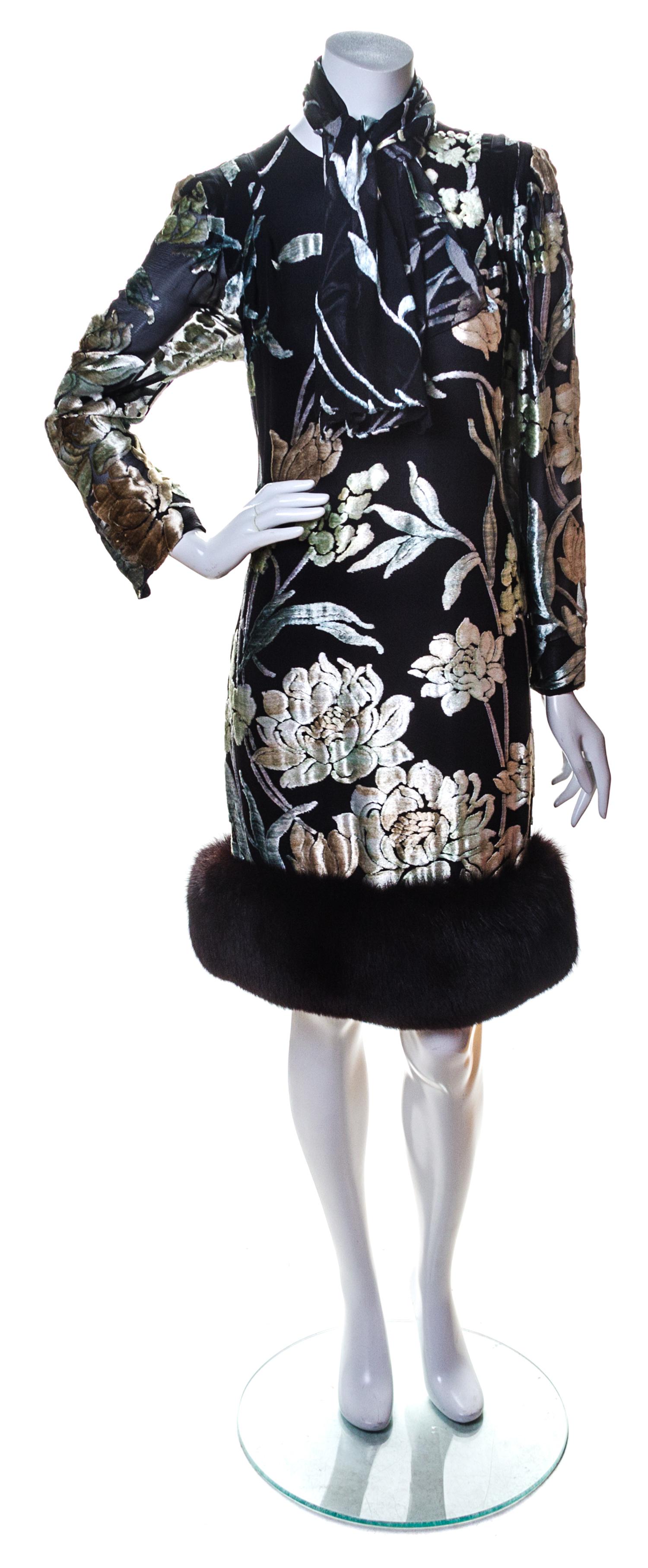 A Pauline Trigere Multicolor Burnout Floral Cocktail Dress,