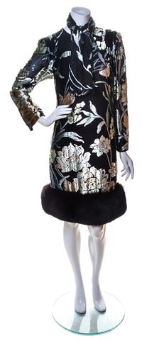 A Pauline Trigere Multicolor Burnout Floral Cocktail Dress,
