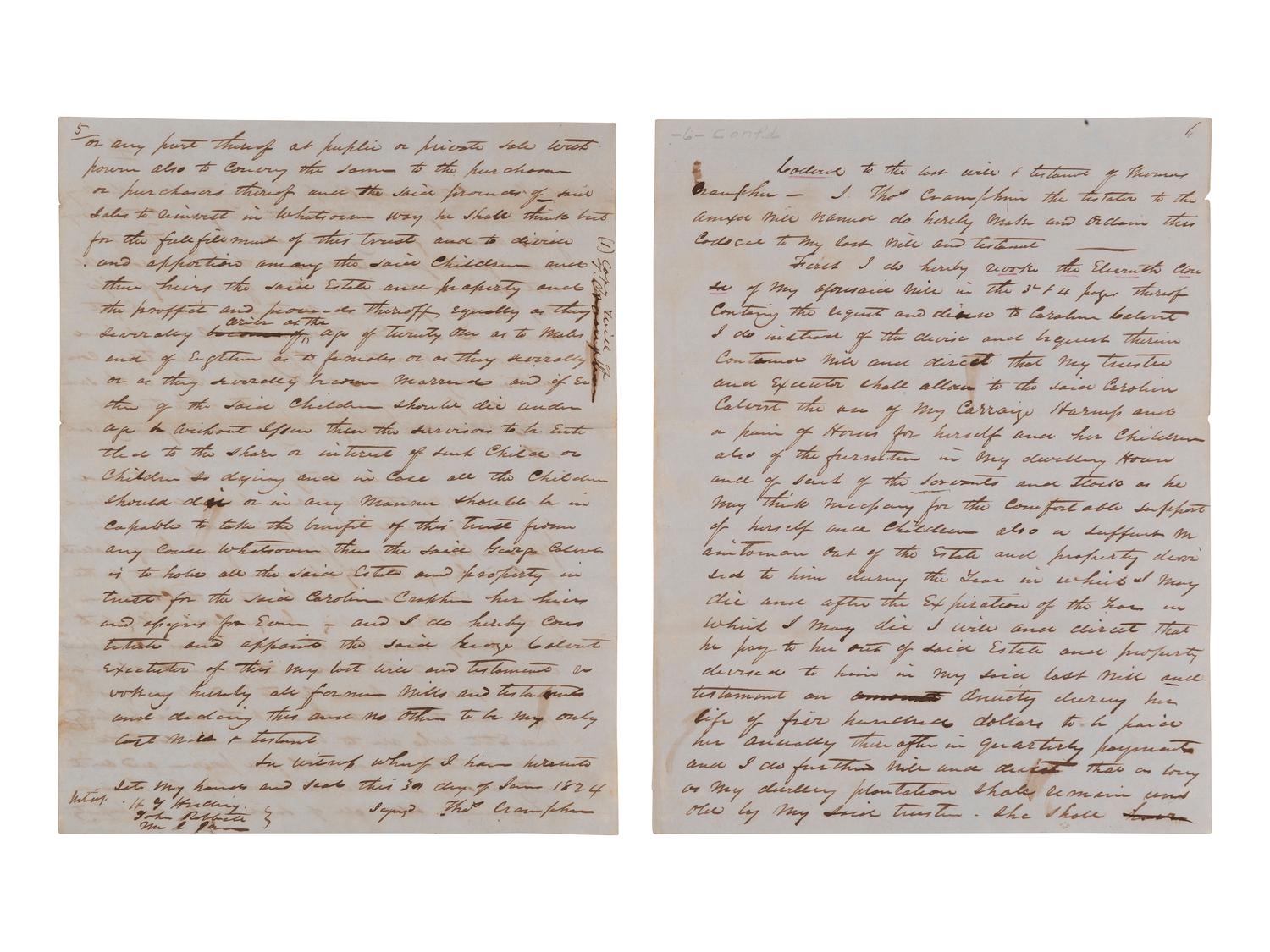 [ENSLAVEMENT] Last will and testament of Thomas Cramphin of Montgomery County, MD, involving slaves