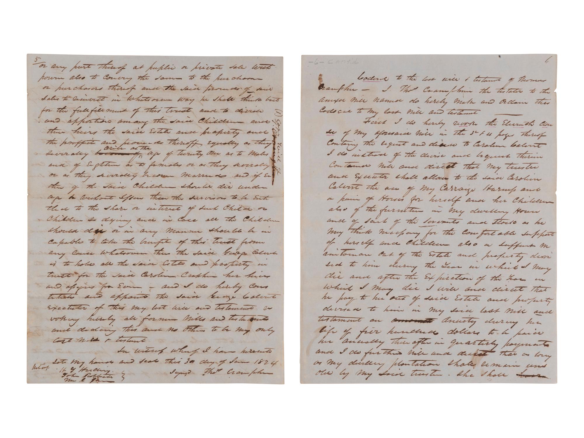 [ENSLAVEMENT] Last will and testament of Thomas Cramphin of Montgomery County, MD, involving slaves