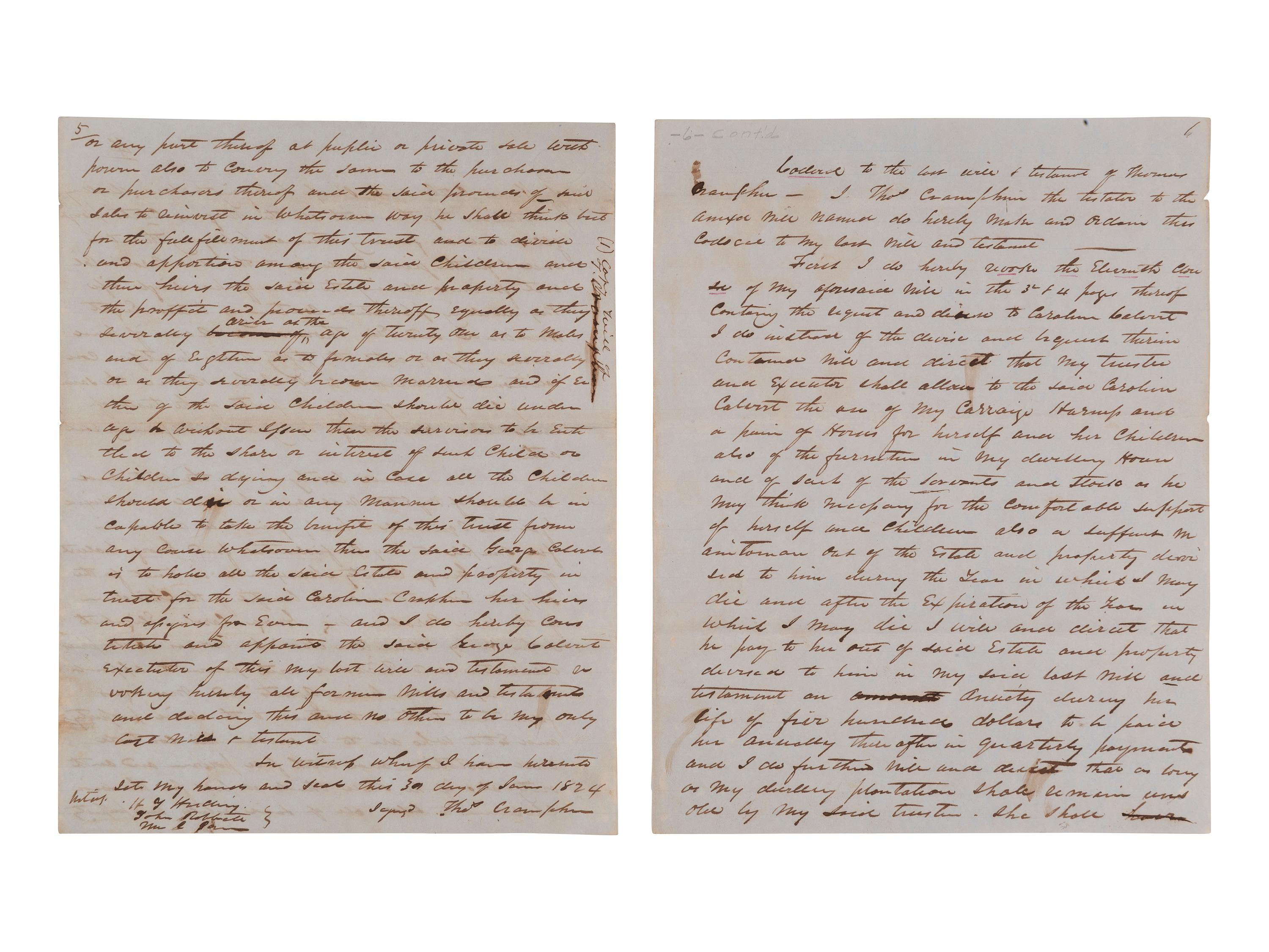 [ENSLAVEMENT] Last will and testament of Thomas Cramphin of Montgomery County, MD, involving slaves