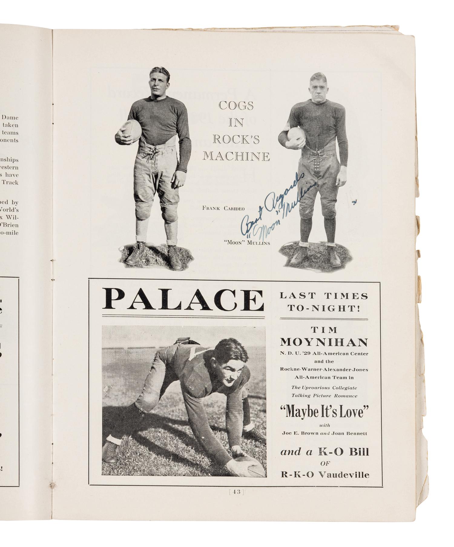 An Original 1930 Opening of Notre Dame Stadium Multi Signed Autograph Football Program Including Knute Rockne (Beckett Authentication Services BAS Letter),