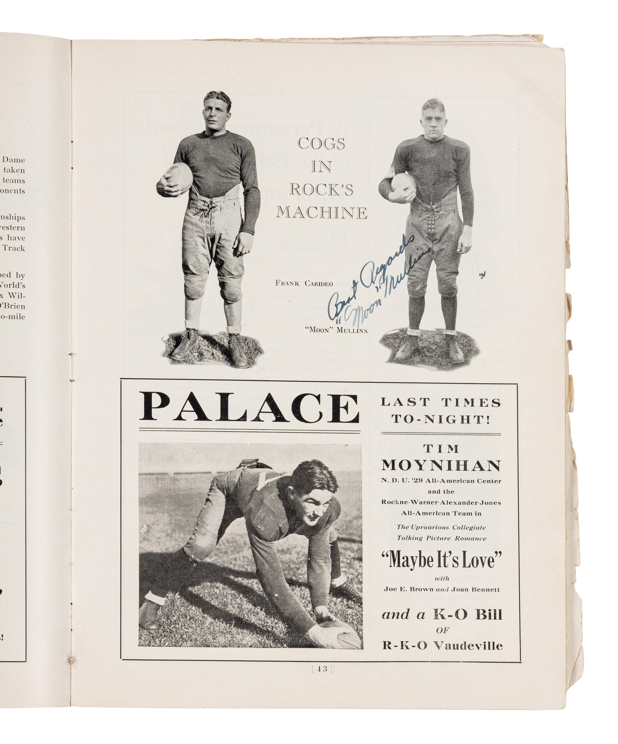 An Original 1930 Opening of Notre Dame Stadium Multi Signed Autograph Football Program Including Knute Rockne (Beckett Authentication Services BAS Letter),