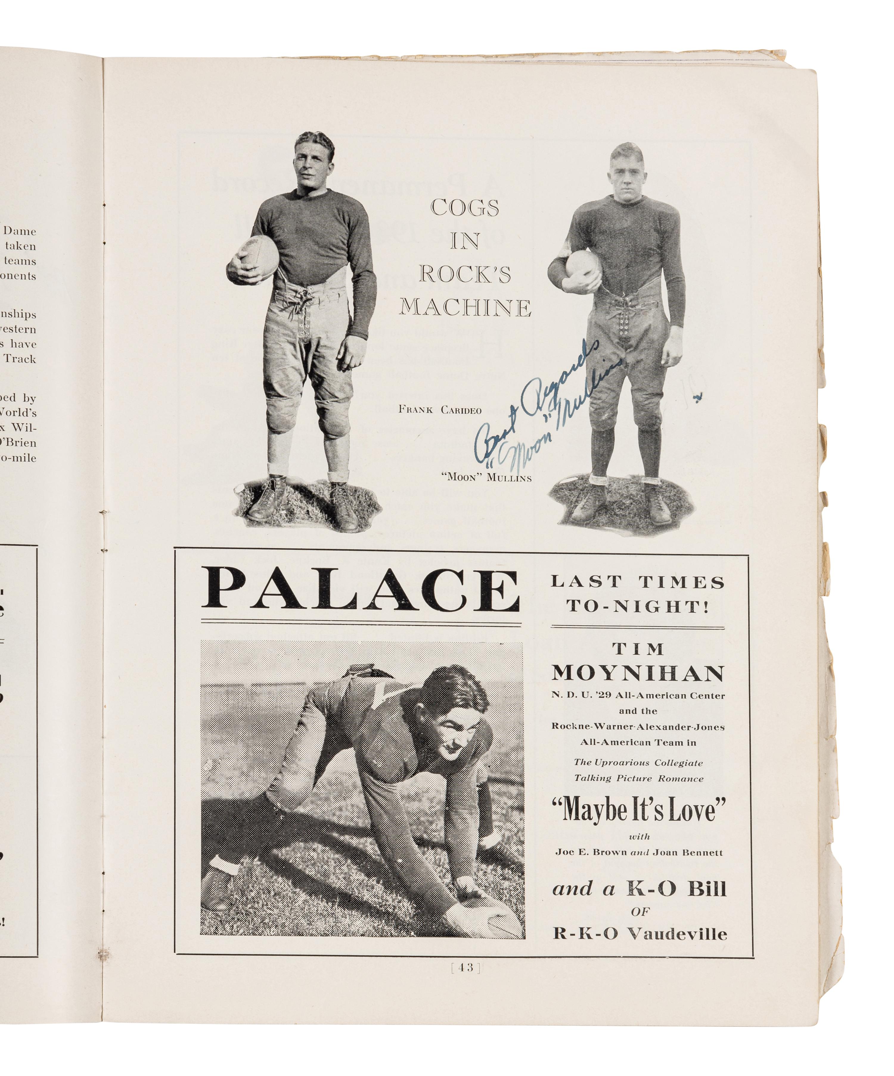 An Original 1930 Opening of Notre Dame Stadium Multi Signed Autograph Football Program Including Knute Rockne (Beckett Authentication Services BAS Letter),