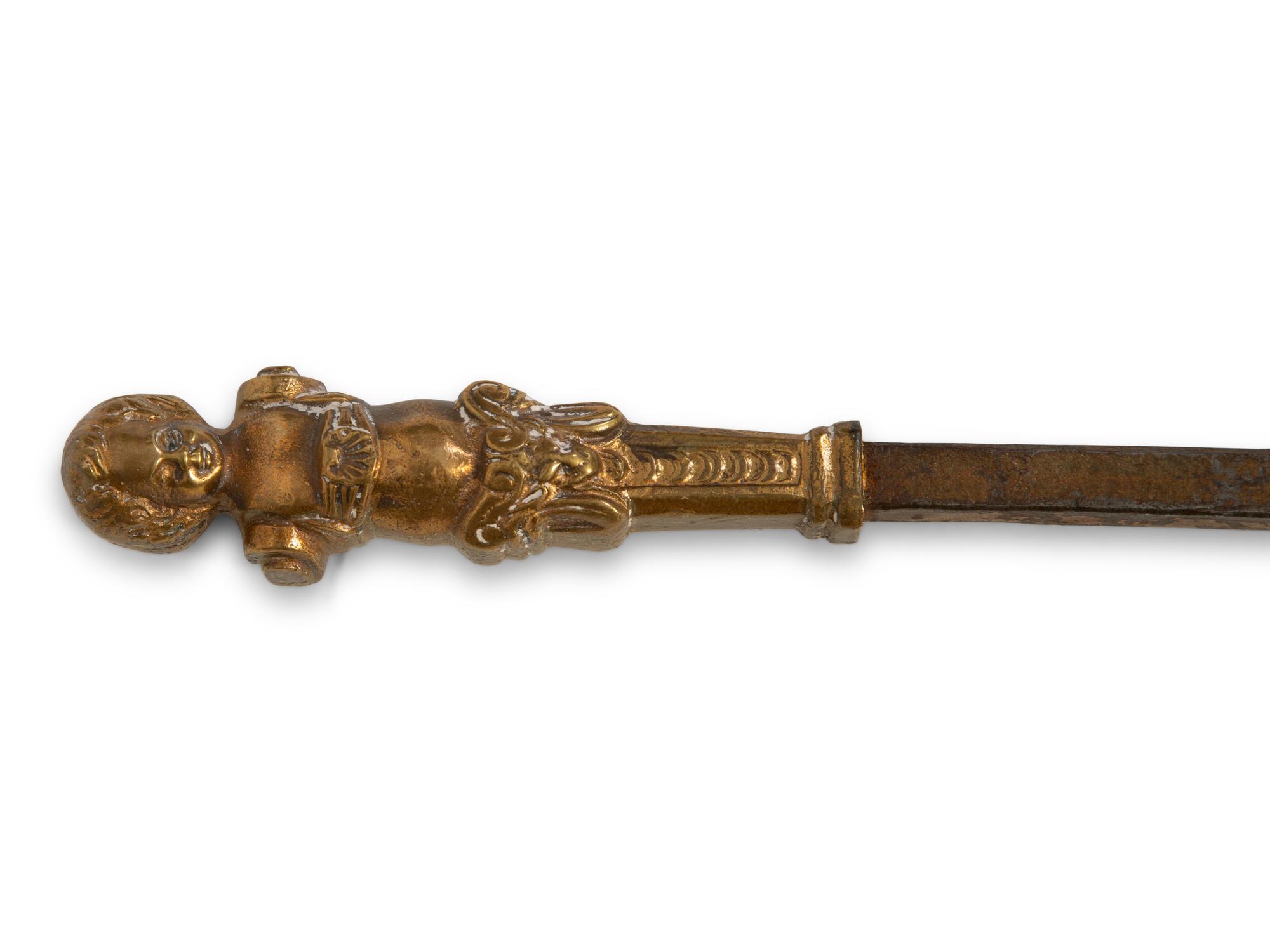A Set of Three Steel and Brass Fire Tools with Figural Handles — 19TH CENTURY