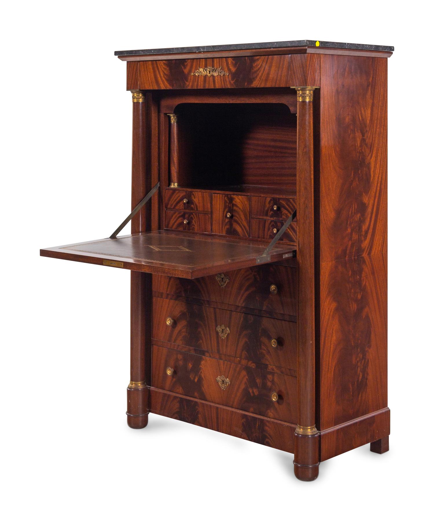 An Empire Style Mahogany Marble-Top Secrétaire à Abattant