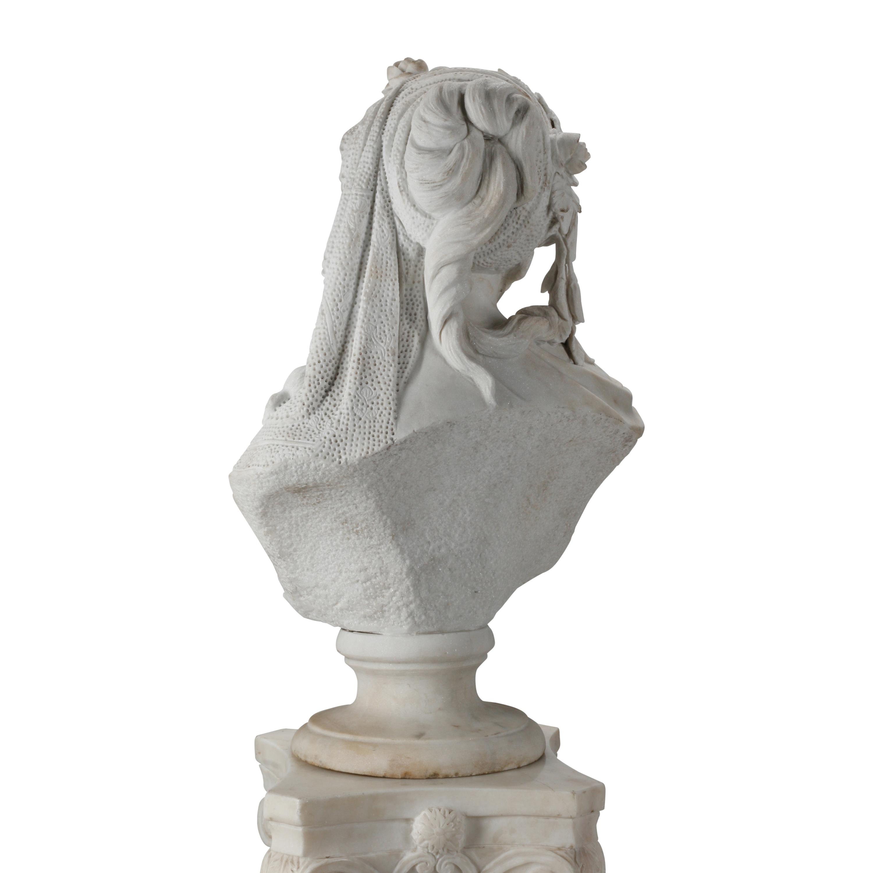 An Italian Carved Marble Bust of a Woman on an Associated Pedestal
