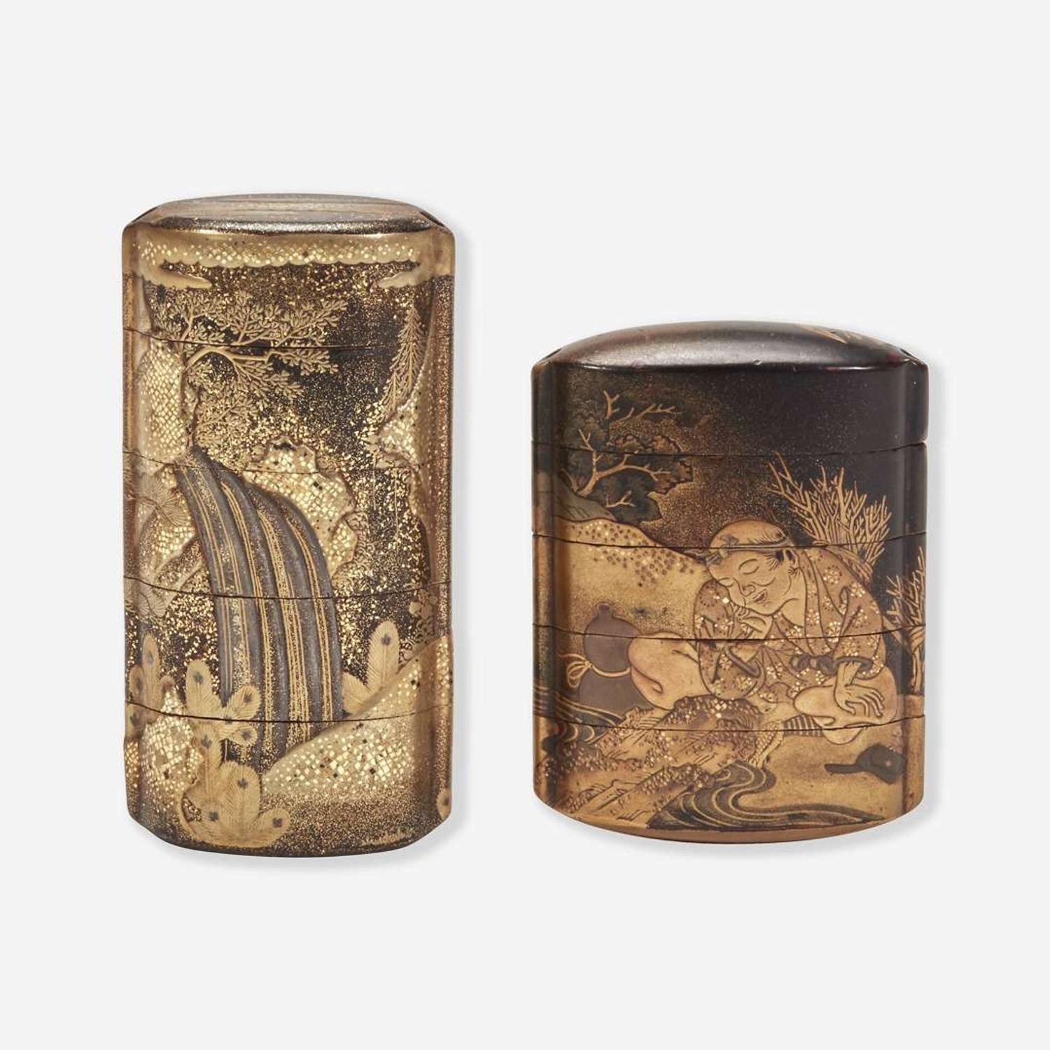 Two Japanese lacquered inro 日本印笼一组两件 Edo period ??