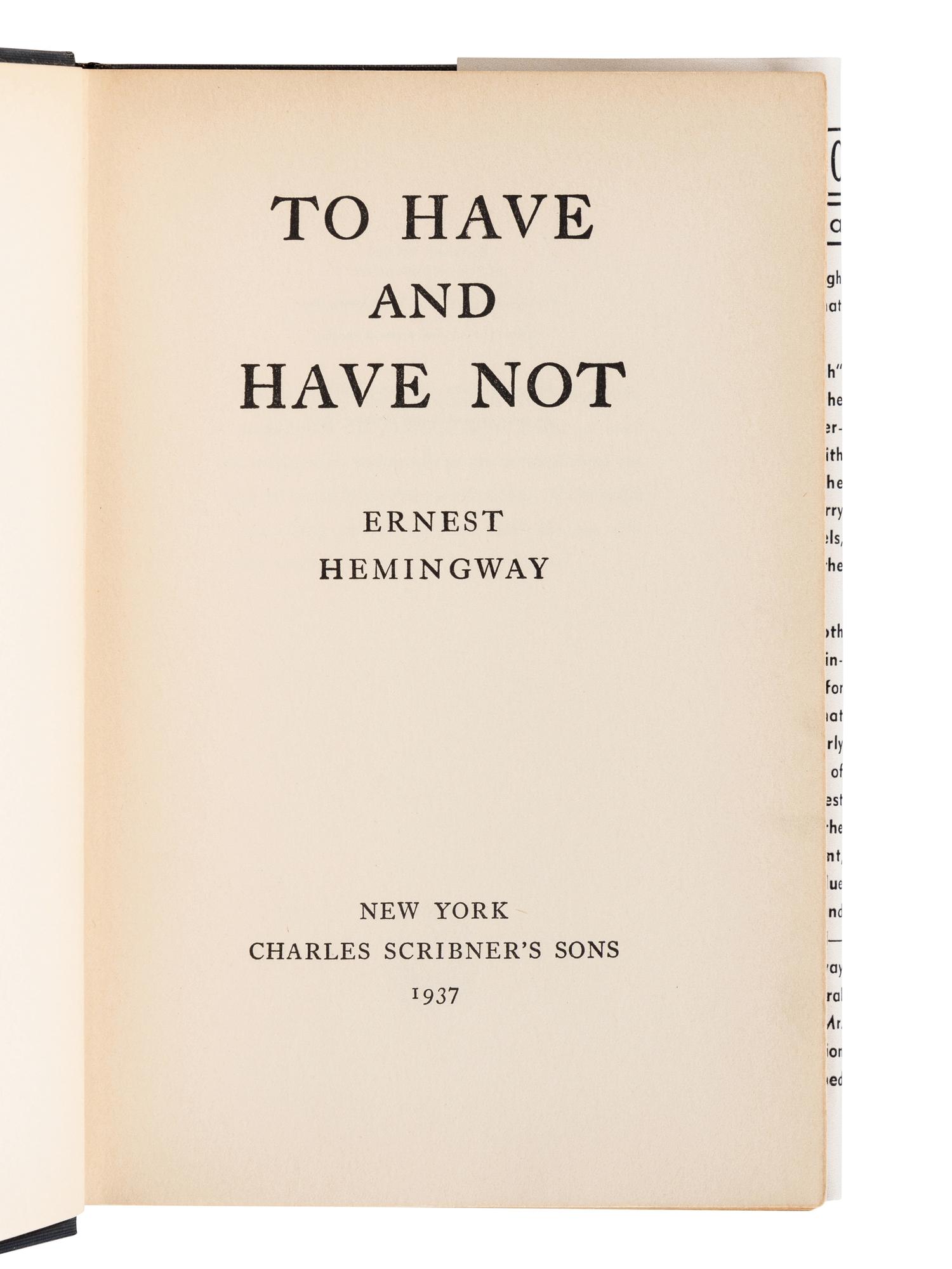 HEMINGWAY, Ernest (1899-1961). A group of 3 works by Hemingway, comprising: