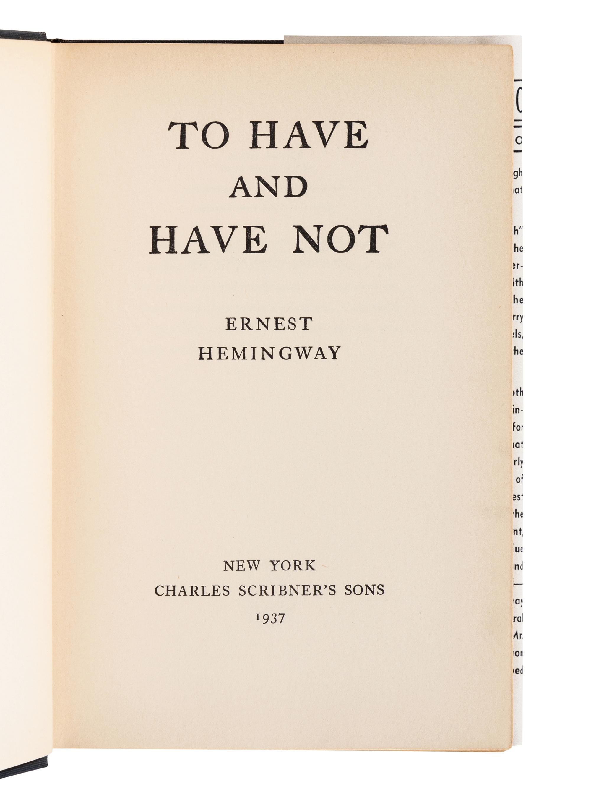 HEMINGWAY, Ernest (1899-1961). A group of 3 works by Hemingway, comprising: