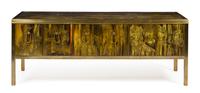 A Brass Inlaid Sideboard Height 29 5/8 x width 77 7/8 x depth 20 7/8 inches. — SECOND HALF 20TH CENTURY