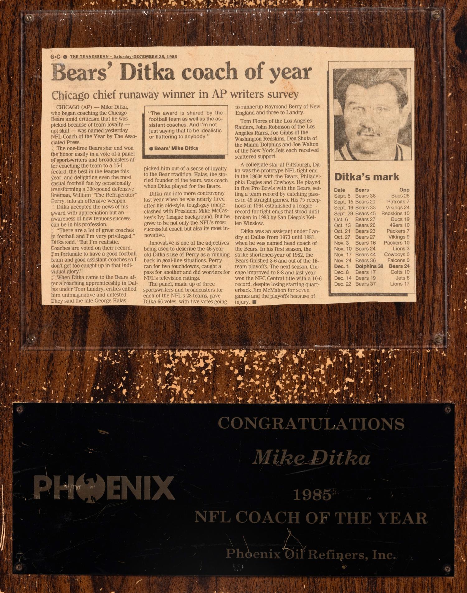 A Group of Four Awards Presented to Mike Ditka Formerly Displayed at Mike Ditka’s Restaurant