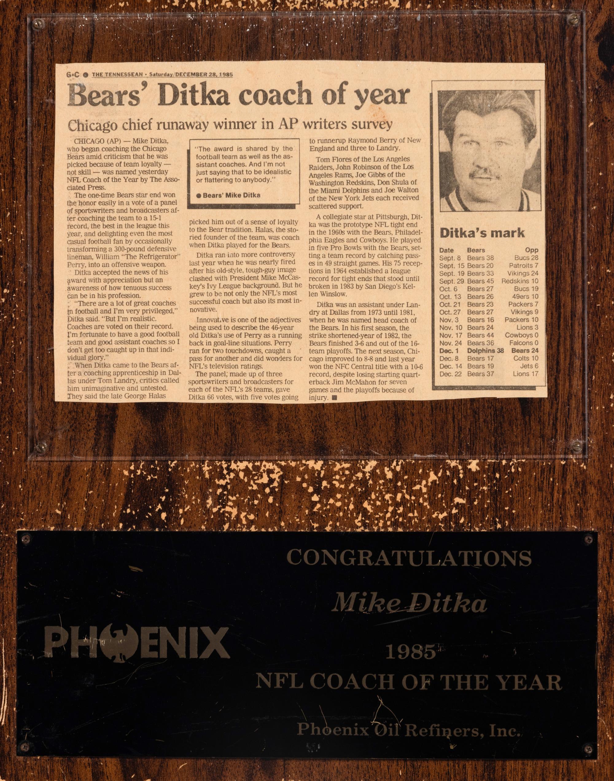 A Group of Four Awards Presented to Mike Ditka Formerly Displayed at Mike Ditka’s Restaurant