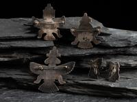 Zuni Mosaic Inlay Knifewing Pins and Rainbow Man Screwback Earrings