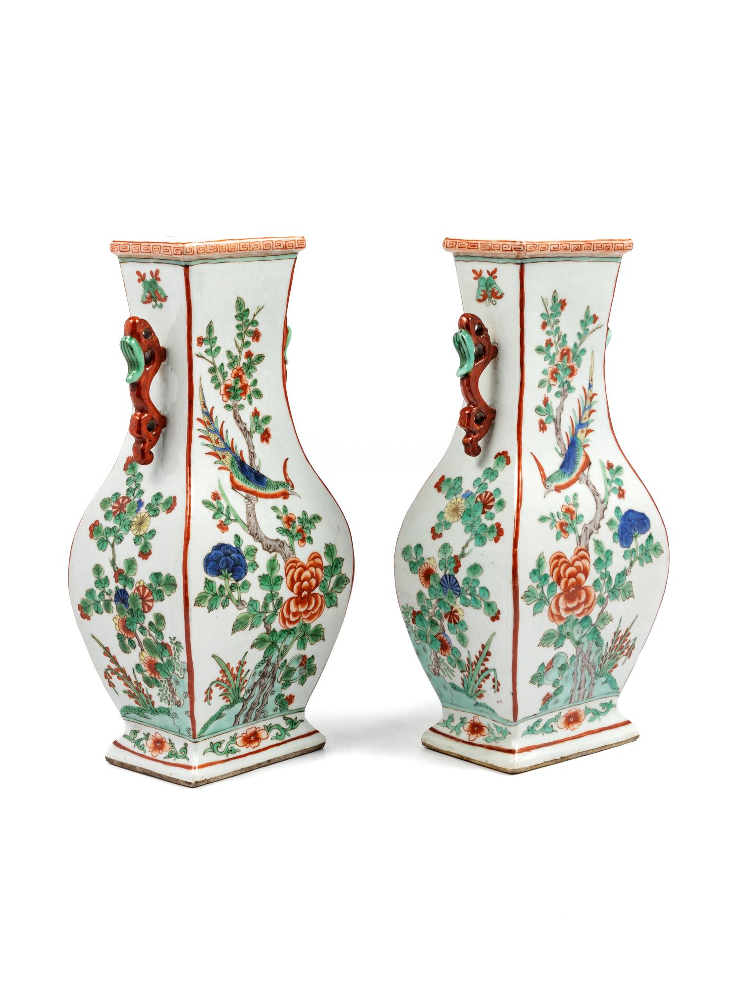 A Pair of Chinese Famille Verte Porcelain Vases