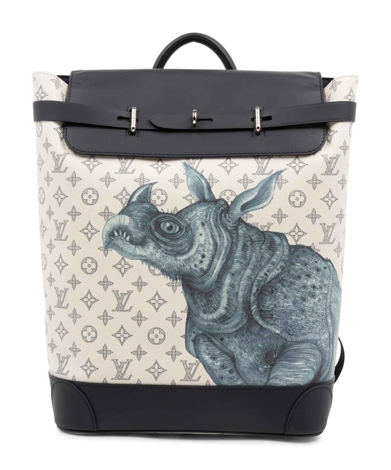Louis Vuitton Limited Edition Chapman Steamer Backpack in Monogram Savane Dune Coated Canvas with Rhino Print, Chapman Brothers, Spring Summer 2017