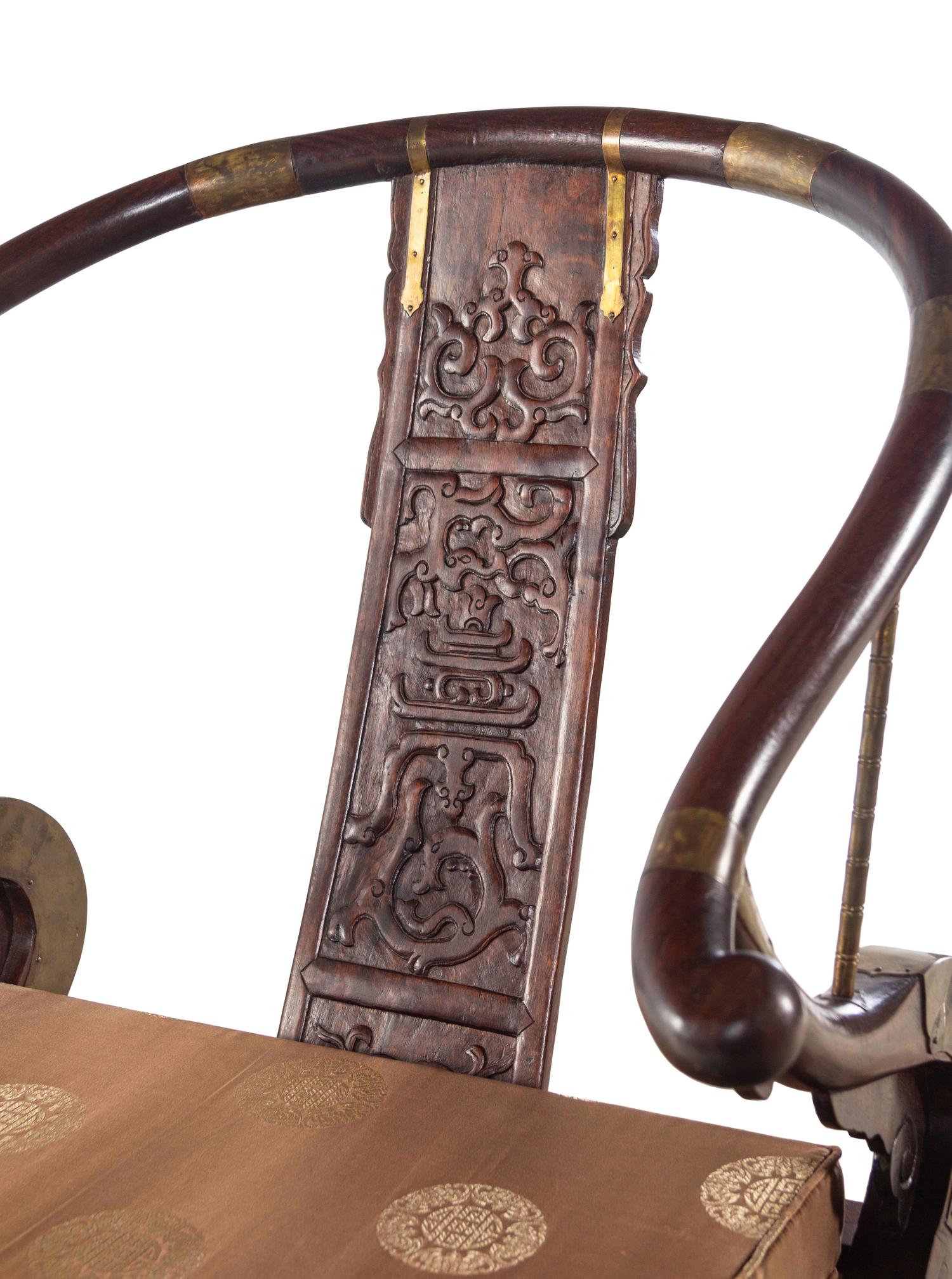 A Pair of Chinese Hardwood Horseshoe-Back Folding Chairs, Jiaoyi