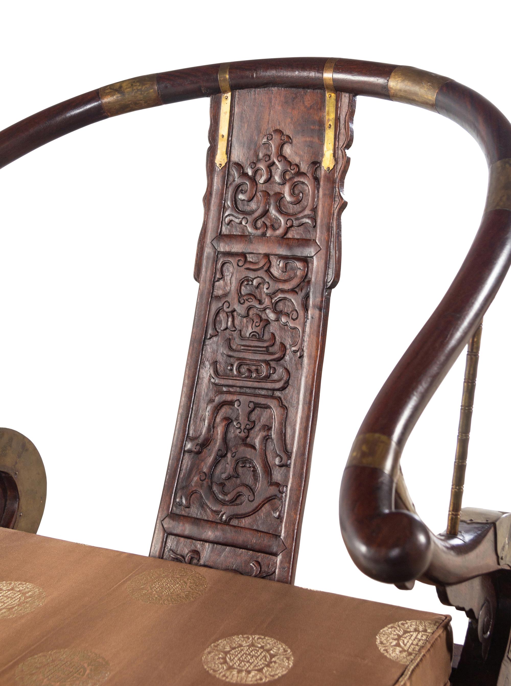 A Pair of Chinese Hardwood Horseshoe-Back Folding Chairs, Jiaoyi